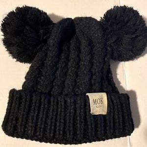 MOK Kids Pom Pom Knitted Beanie Black